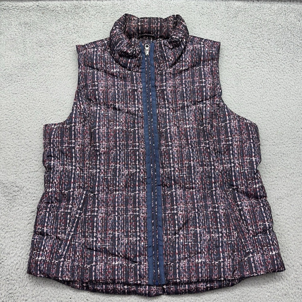 Lands' End 474967 Womens XL Puffer Vest Blue Tweed Full Zip 600 Hyper Dry Down